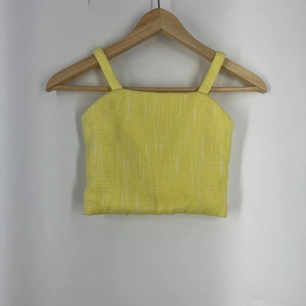 Truce Kids Yellow Textured Tweed 2-Piece Set Cropped Cami and Flare Pants Size S
